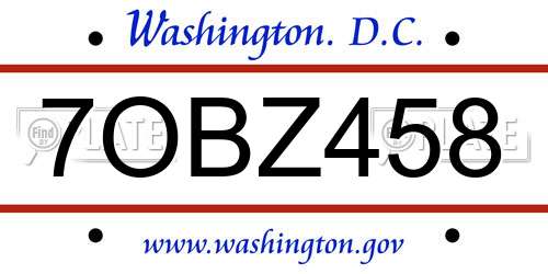 7OBZ458 District Of Columbia License Plate