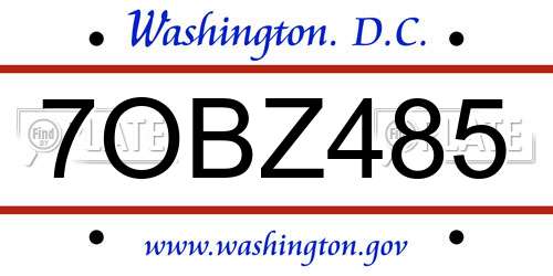 7OBZ485 District Of Columbia License Plate