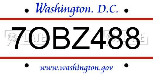 7OBZ488 District Of Columbia License Plate