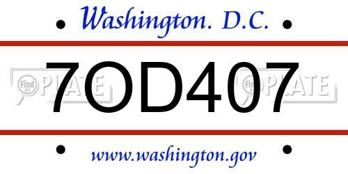 7OD407 District Of Columbia License Plate