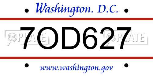 7OD627 District Of Columbia License Plate