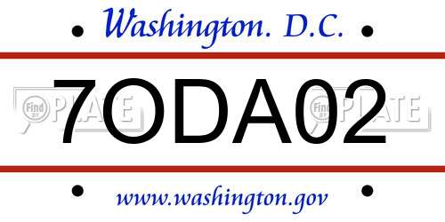 7ODA02 District Of Columbia License Plate