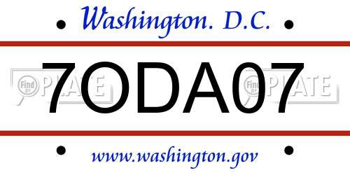 7ODA07 District Of Columbia License Plate