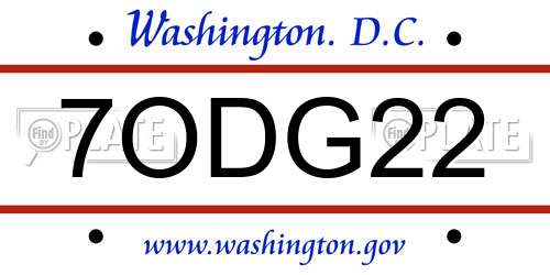 7ODG22 District Of Columbia License Plate