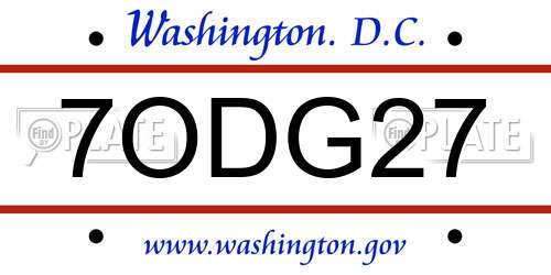 7ODG27 District Of Columbia License Plate