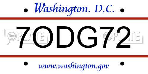 7ODG72 District Of Columbia License Plate