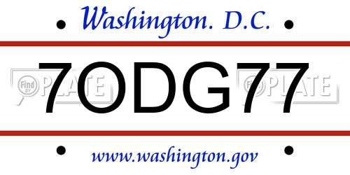 7ODG77 District Of Columbia License Plate