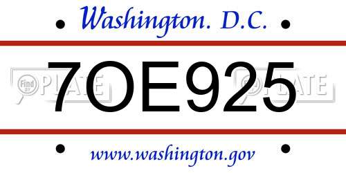 7OE925 District Of Columbia License Plate