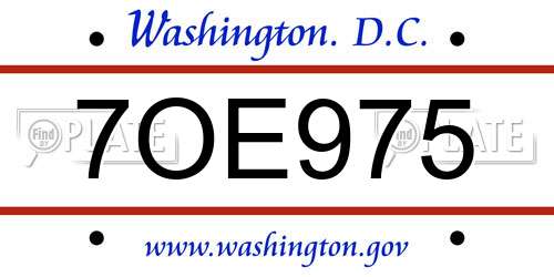 7OE975 District Of Columbia License Plate