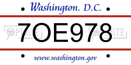 7OE978 District Of Columbia License Plate