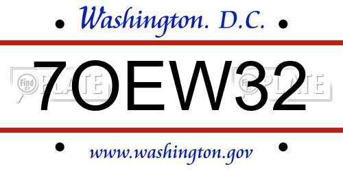 7OEW32 District Of Columbia License Plate