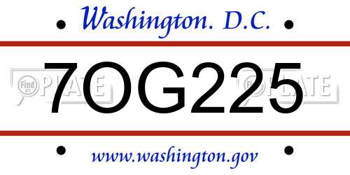 7OG225 District Of Columbia License Plate