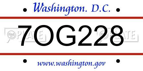 7OG228 District Of Columbia License Plate