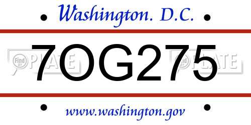 7OG275 District Of Columbia License Plate