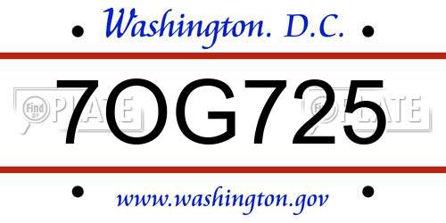 7OG725 District Of Columbia License Plate