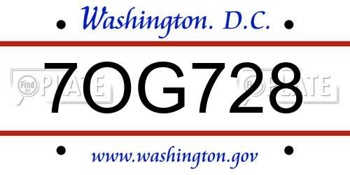 7OG728 District Of Columbia License Plate