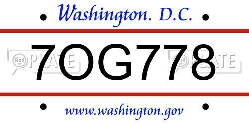 7OG778 District Of Columbia License Plate