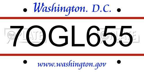 7OGL655 District Of Columbia License Plate