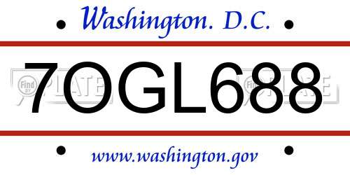 7OGL688 District Of Columbia License Plate