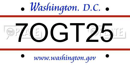 7OGT25 District Of Columbia License Plate
