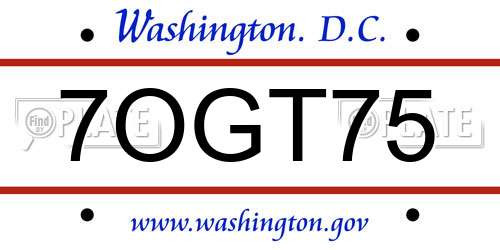 7OGT75 District Of Columbia License Plate