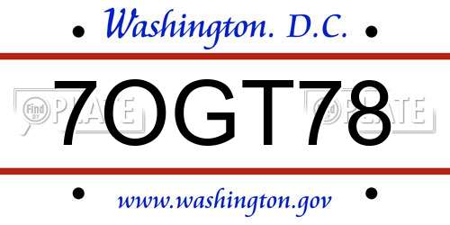 7OGT78 District Of Columbia License Plate