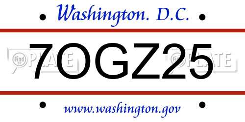 7OGZ25 District Of Columbia License Plate