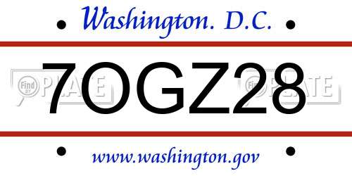 7OGZ28 District Of Columbia License Plate