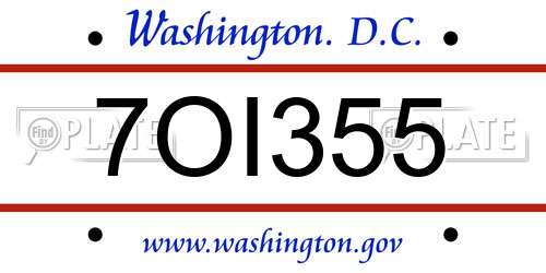 7OI355 District Of Columbia License Plate