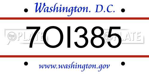 7OI385 District Of Columbia License Plate