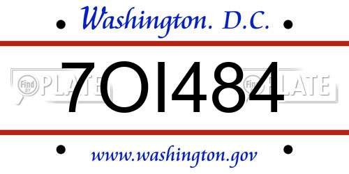 7OI484 District Of Columbia License Plate