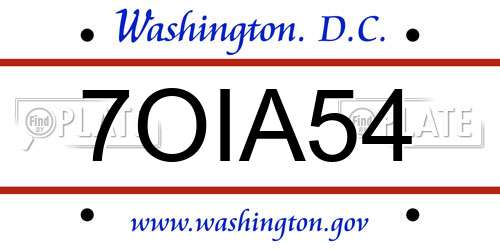 7OIA54 District Of Columbia License Plate