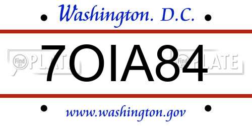 7OIA84 District Of Columbia License Plate