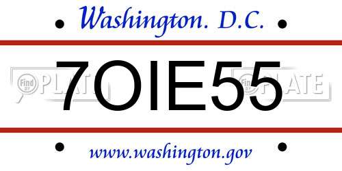 7OIE55 District Of Columbia License Plate
