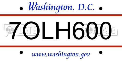 7OLH600 District Of Columbia License Plate