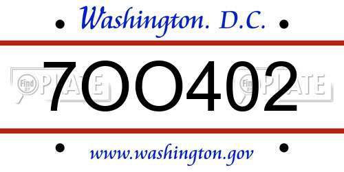 7OO402 District Of Columbia License Plate