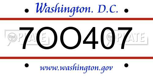 7OO407 District Of Columbia License Plate