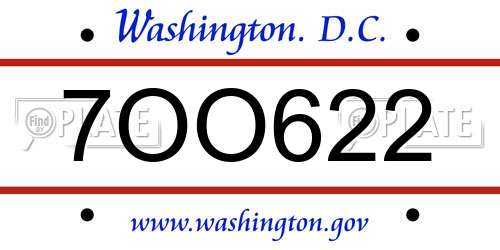 7OO622 District Of Columbia License Plate