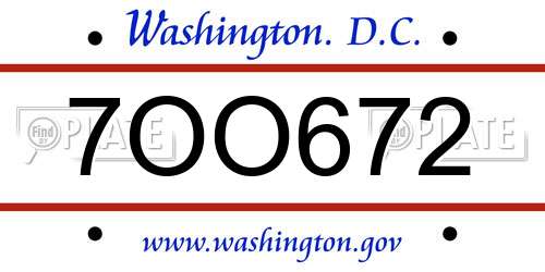 7OO672 District Of Columbia License Plate