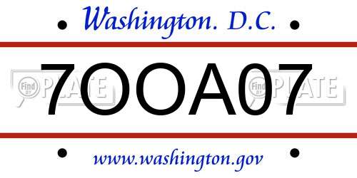 7OOA07 District Of Columbia License Plate