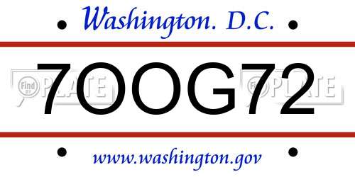 7OOG72 District Of Columbia License Plate