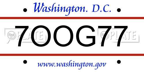 7OOG77 District Of Columbia License Plate