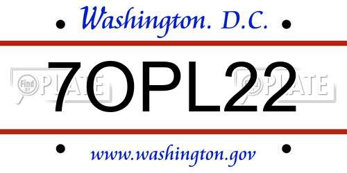 7OPL22 District Of Columbia License Plate