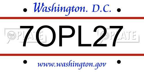 7OPL27 District Of Columbia License Plate