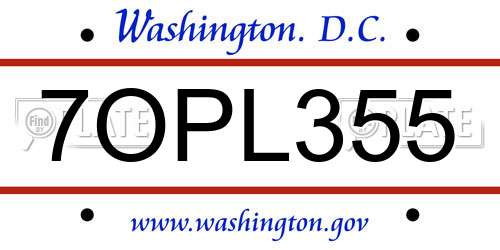 7OPL355 District Of Columbia License Plate