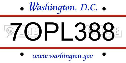 7OPL388 District Of Columbia License Plate