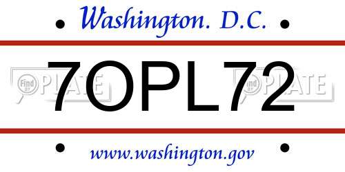 7OPL72 District Of Columbia License Plate