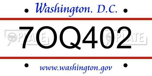 7OQ402 District Of Columbia License Plate