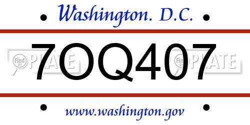 7OQ407 District Of Columbia License Plate