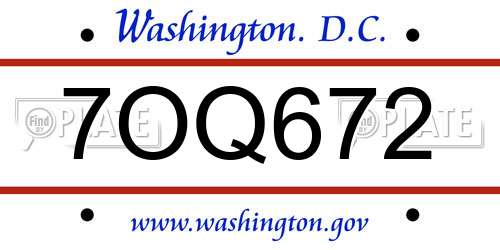 7OQ672 District Of Columbia License Plate